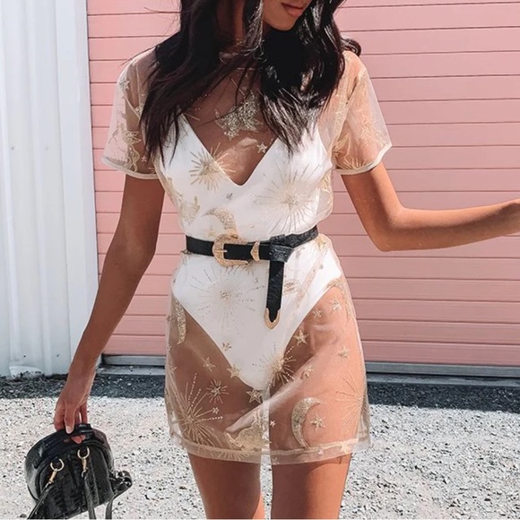 Gold Mesh T-shirt Dress - Picture 1 of 4